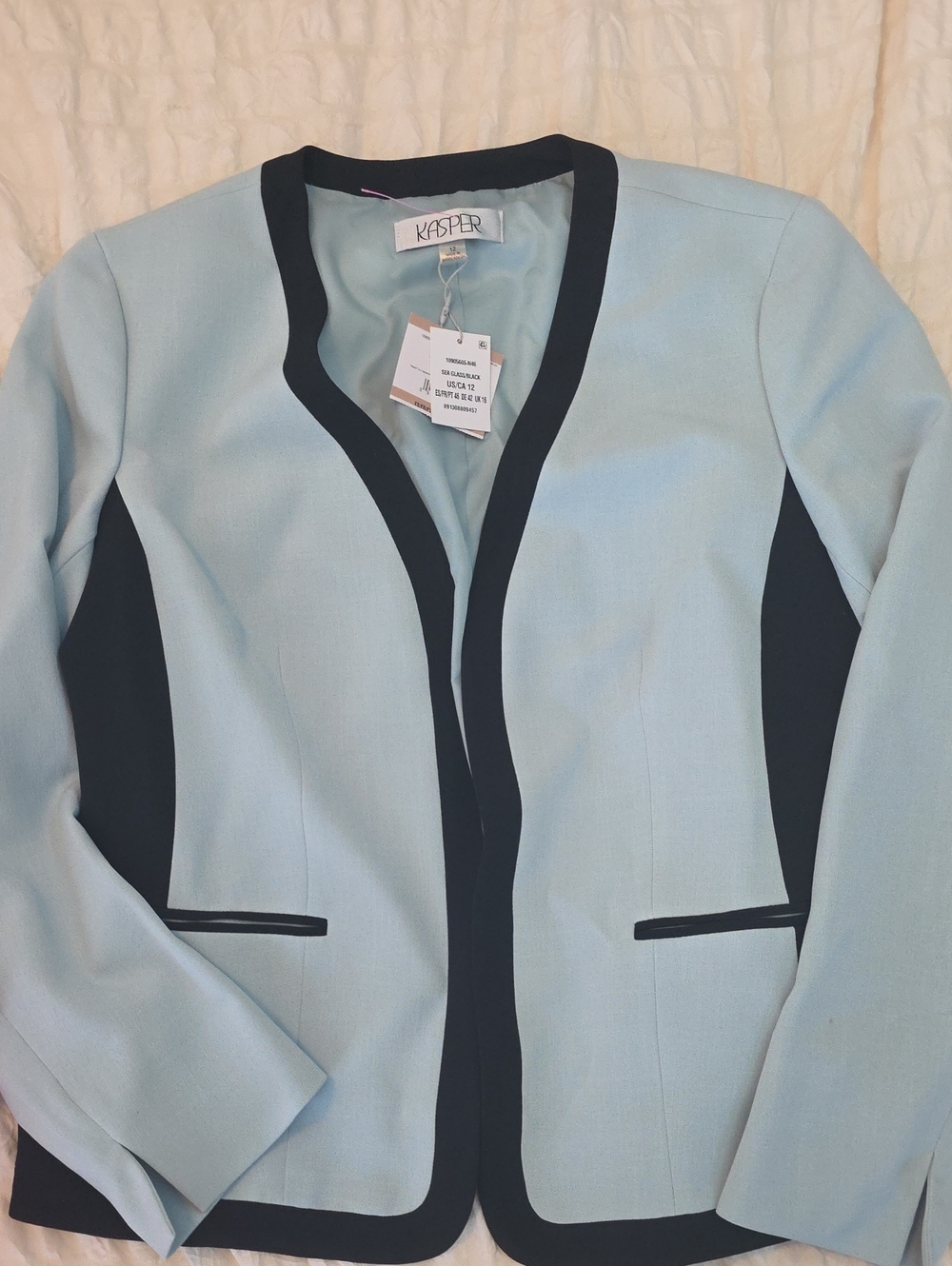 Kasper Light Blue Blazer with Black Contrast Trim